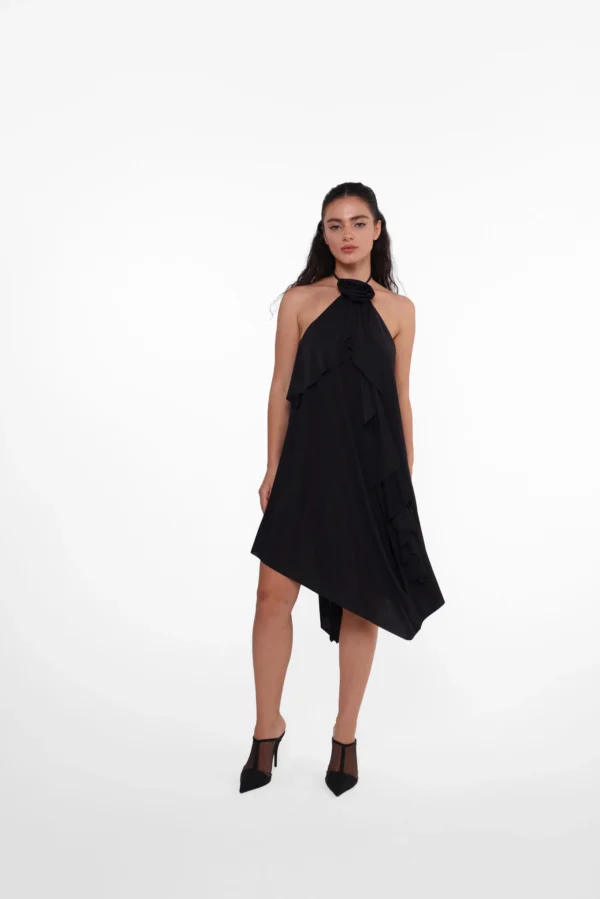 Black Halter Neck Backless Pink Mini Party Dress for Women