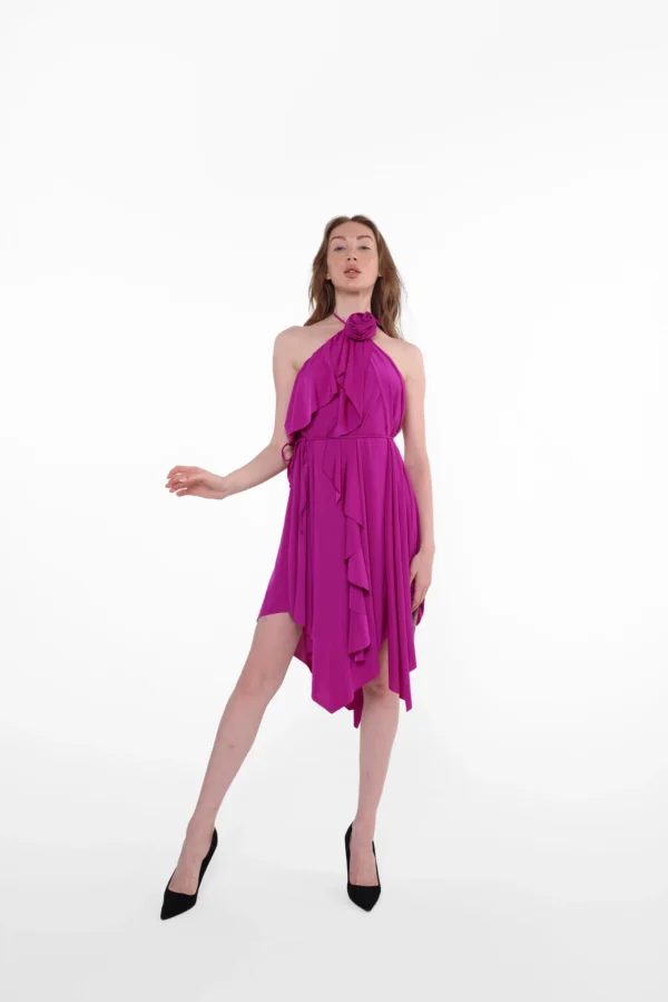 Violet Halter Neck Backless Pink Mini Dress